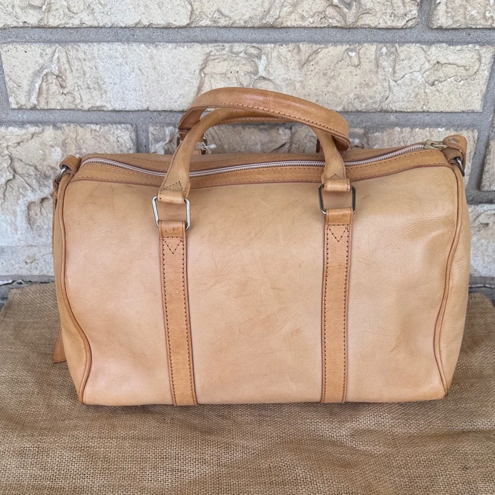 Beson Int. Dead-stock Elegant Tan Men's Duffel Bag tan leather New Vintage NWT - Picture 2 of 16